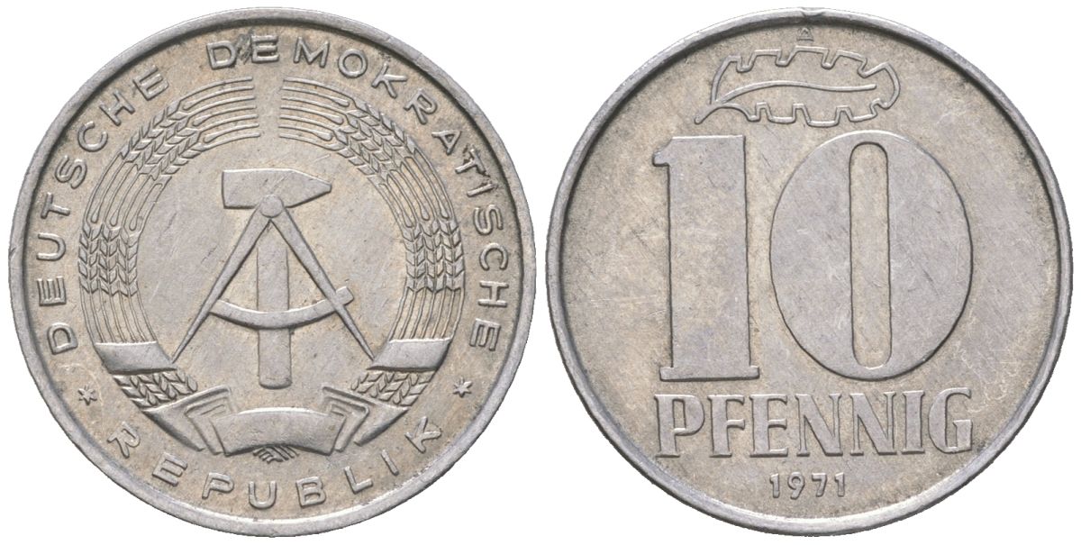 ГДР 10 пфеннигов 1971 A KM 10 алюминий 212-1111