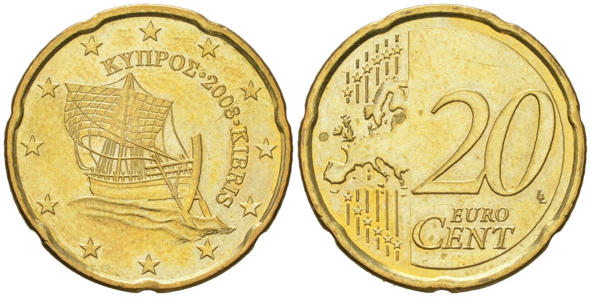 Кипр  20 евроцентов 2008  KM 82 нордик  UNC  4142-134