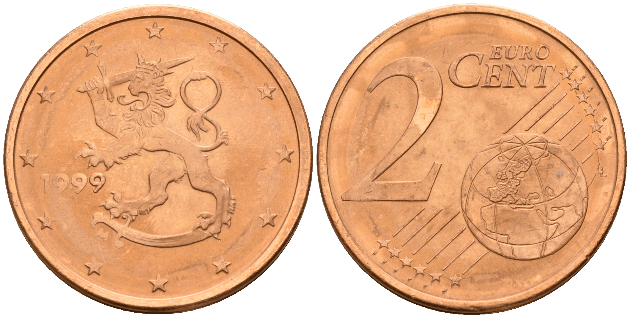 Финляндия 2 евроцента 1999  KM 99 сталь плакированная медью  UNC  4160-319