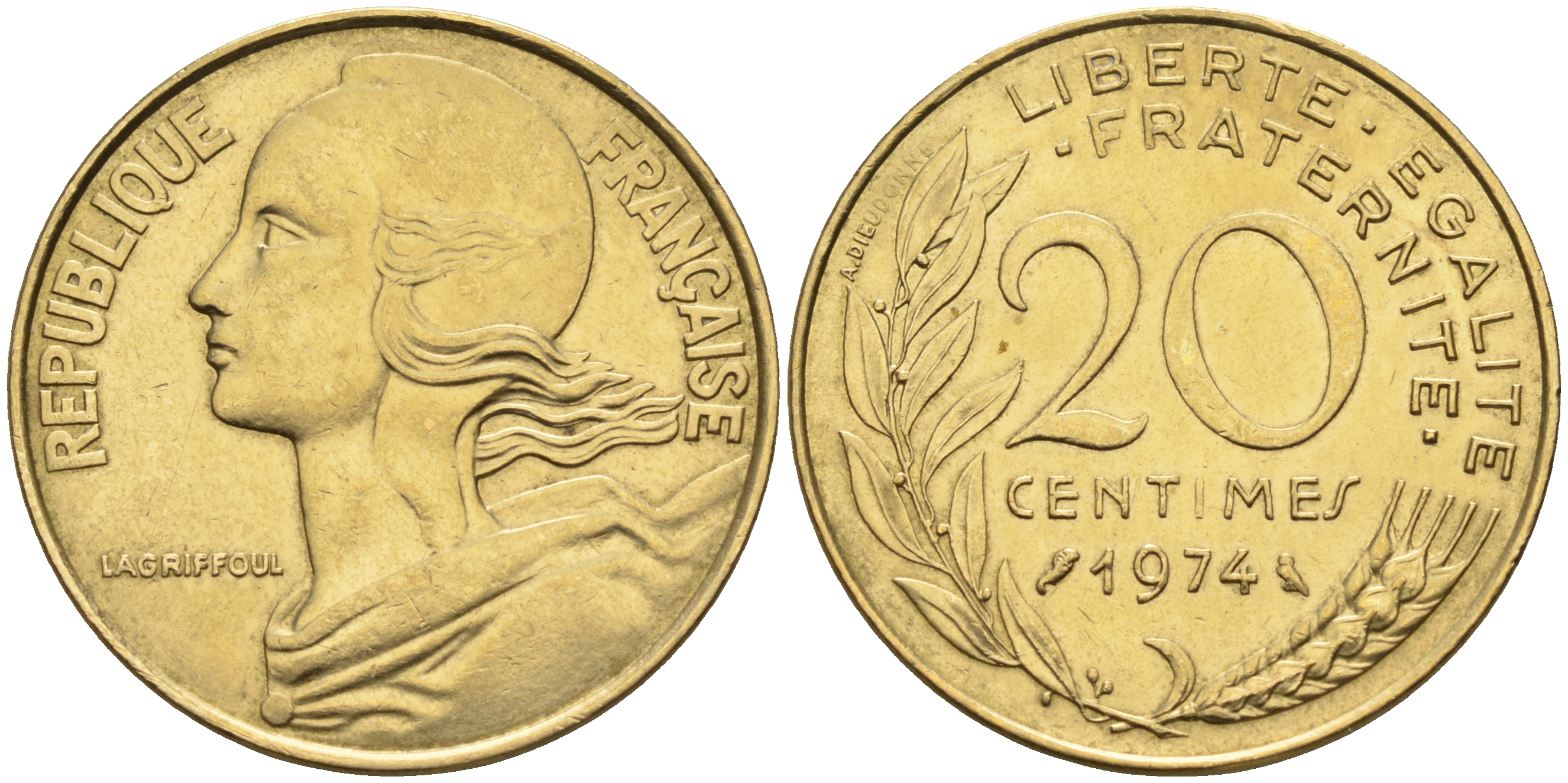 Франция 20 сантимов 1974 тип Marianne KM 930 медь алюминий никель    4177-111