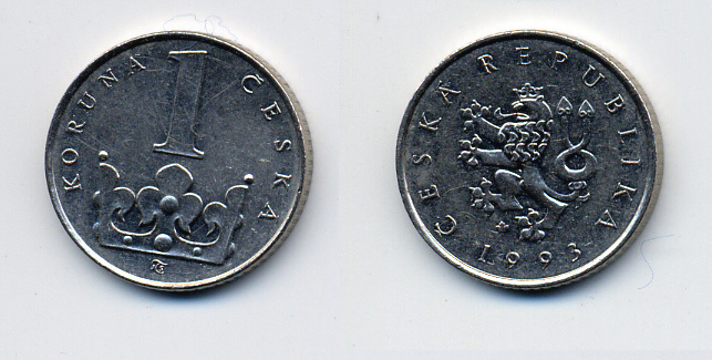 ЧЕХИЯ 1 КРОНА 1993 KM 7 сталь плакированная никелем 46-911