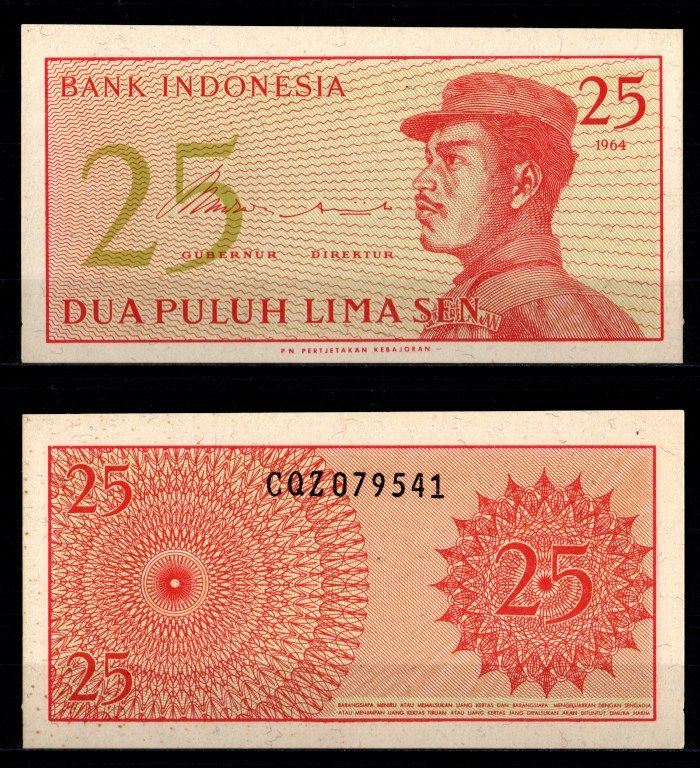 Индонезия 25 сен 1964 Pick 93 бумага UNC (пресс) 7116-32-1-1