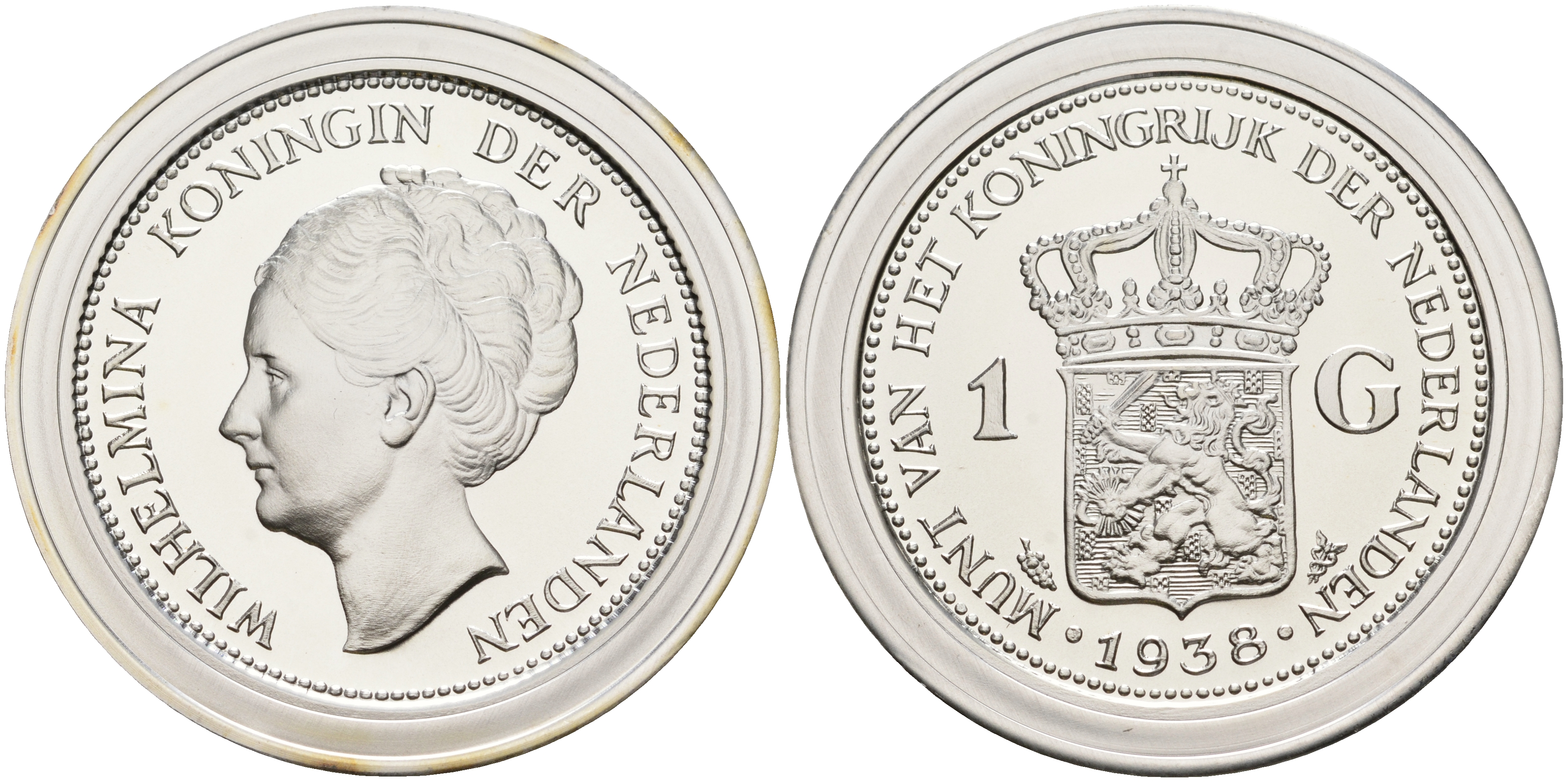 Нидерланды медаль ND серия старинные монеты, Вильгельмина I (1890-1948) - 1 гульден 1938  серебро  UNC  100-00