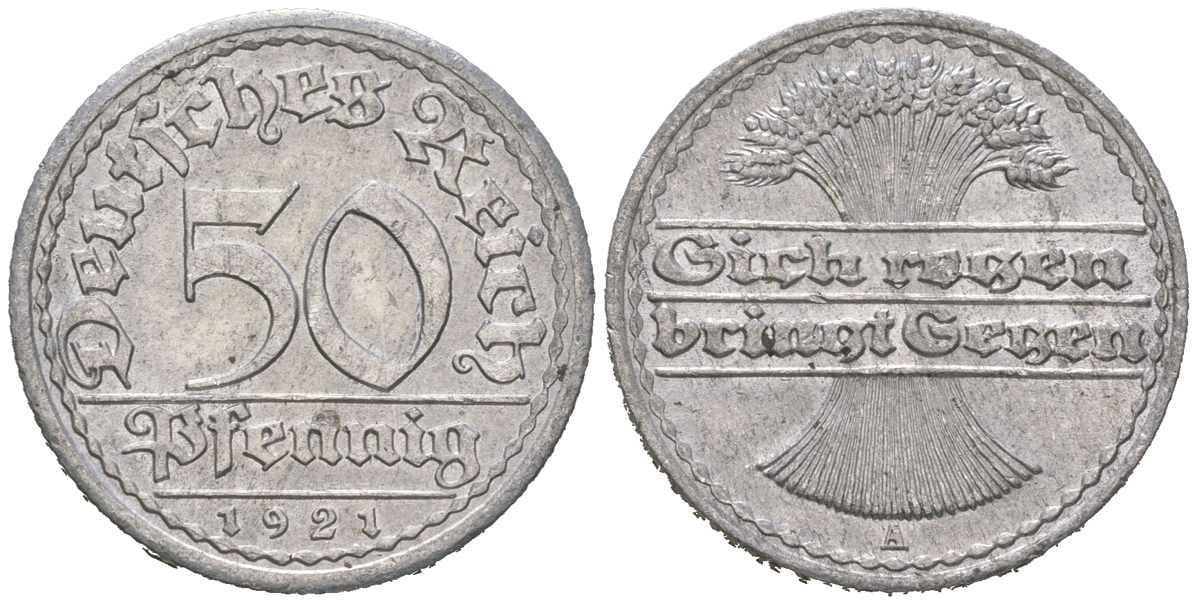 Германия 50 пфеннигов 1921 A KM 27, J. 301 алюминий 4641-624