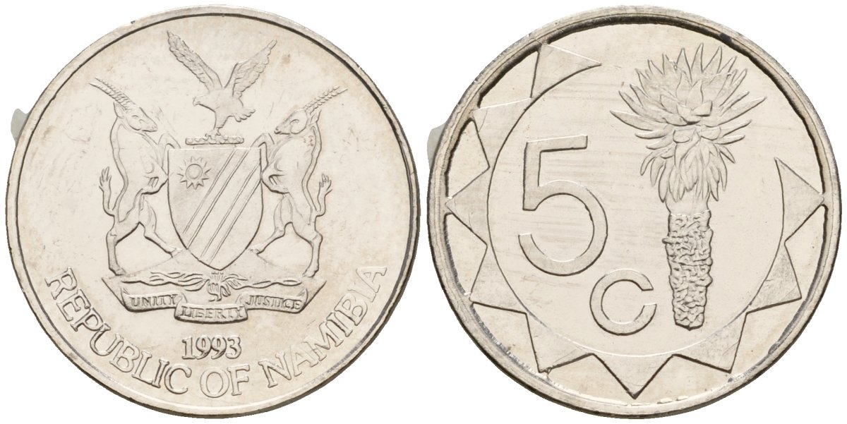 Намибия 5 центов 1993 KM 1 сталь плакированная никелем 4160-1069