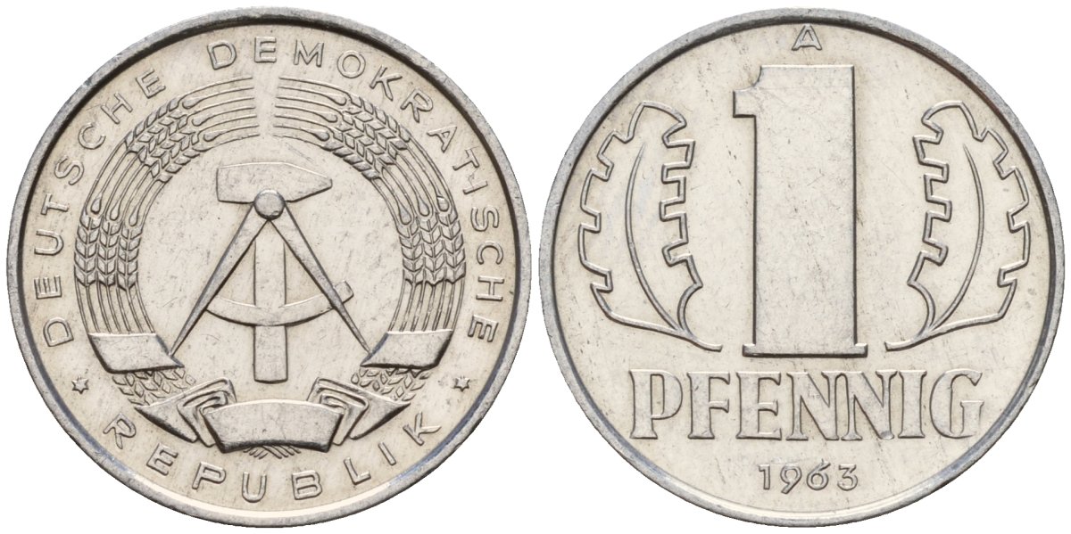 ГДР 1 пфенниг 1963 A KM 8.1 алюминий 44-1055