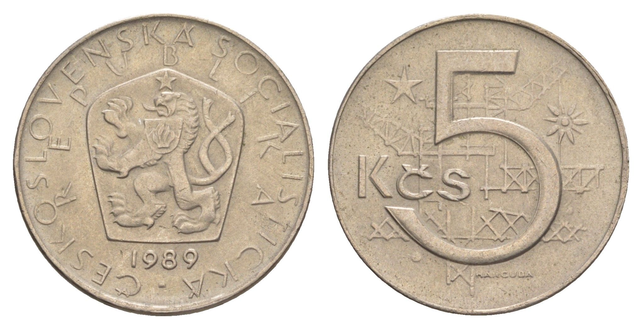 Чехословакия 5 крон 1989 KM 60 медно-никель aUNC 4633-655