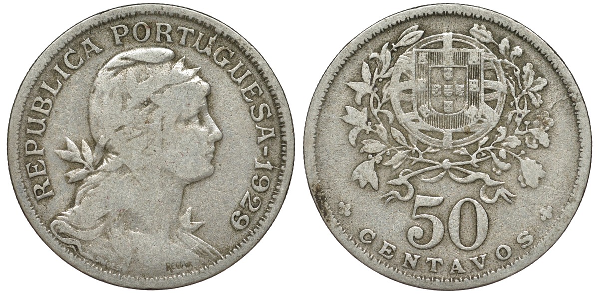 Португалия 50 сентаво 1929 KM 577 медно-никель 51-3215