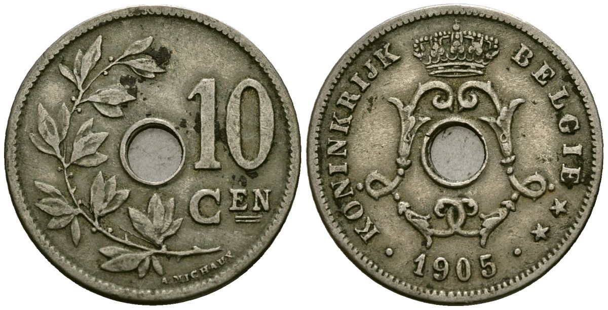 Бельгия 10 сантимов 1905 Belgie KM 53 медно-никель 4172-1215