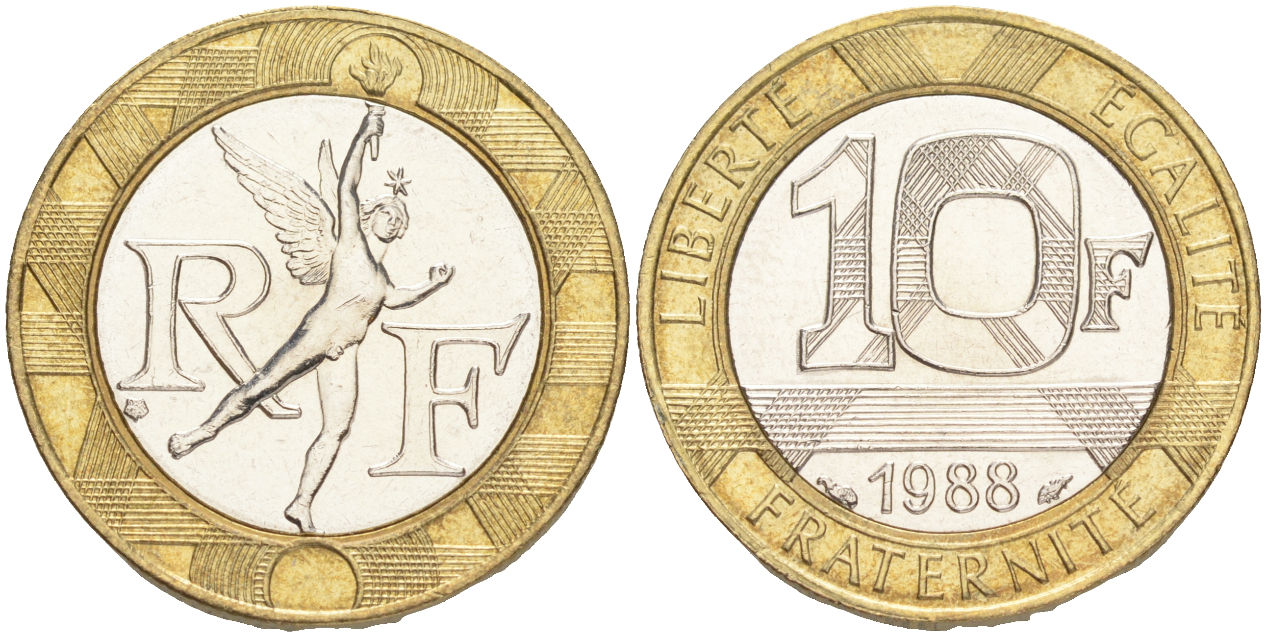 Франция 10 франков 1988 тип Гений Бастилии KM 964.1, Le Frank 375.2 биметалл 4556-146