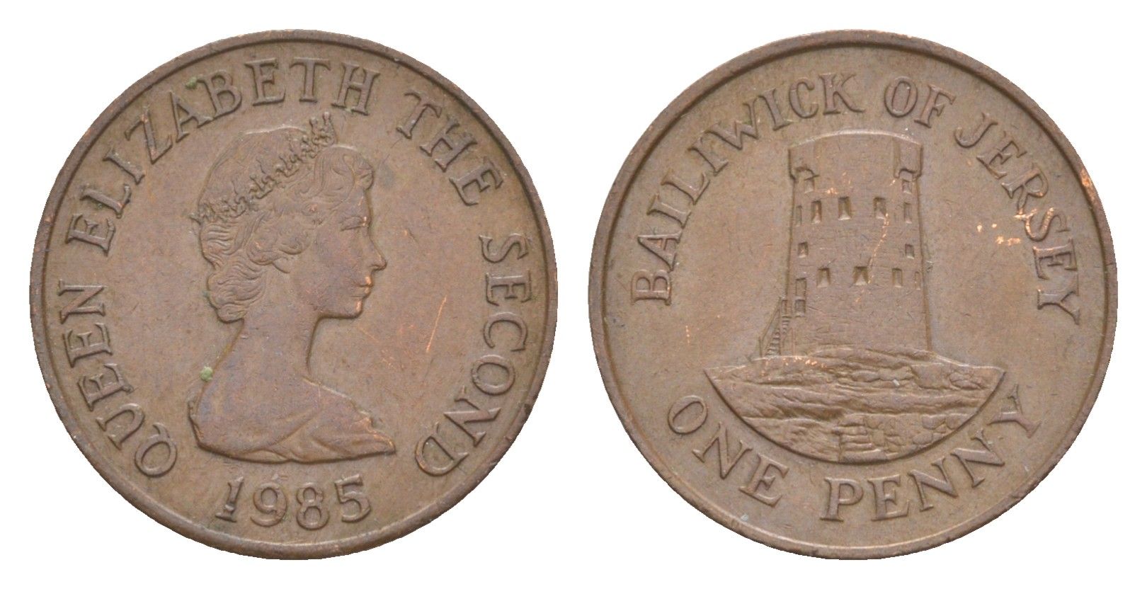 Джерси 1 пенни 1985 башня Святого Клемена KM 54 бронза 4124-841
