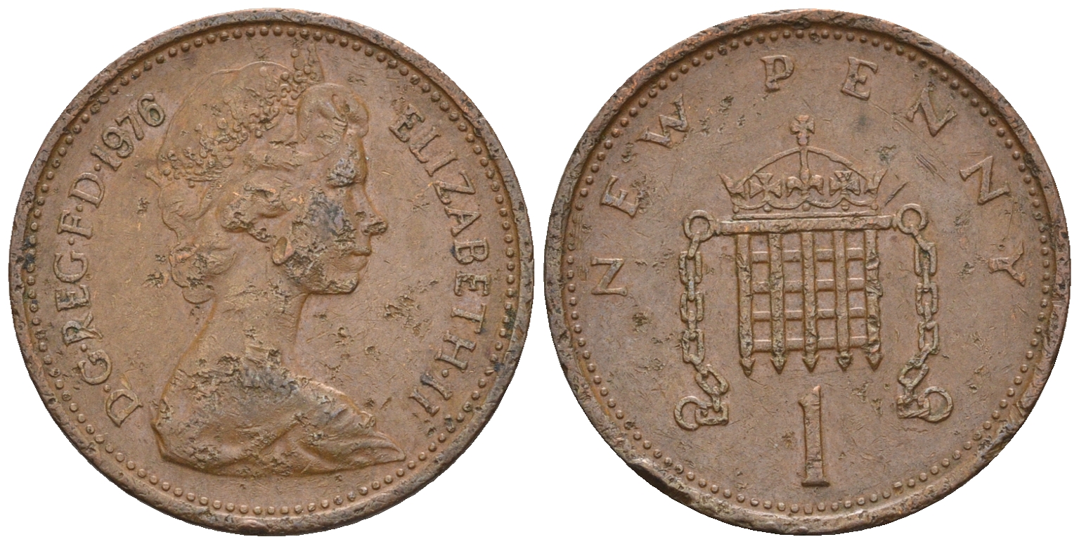 Великобритания 1 пенни 1976 Елизавета II (1952-2022) KM 915, Spink 4237 (B1) бронза 4609-469