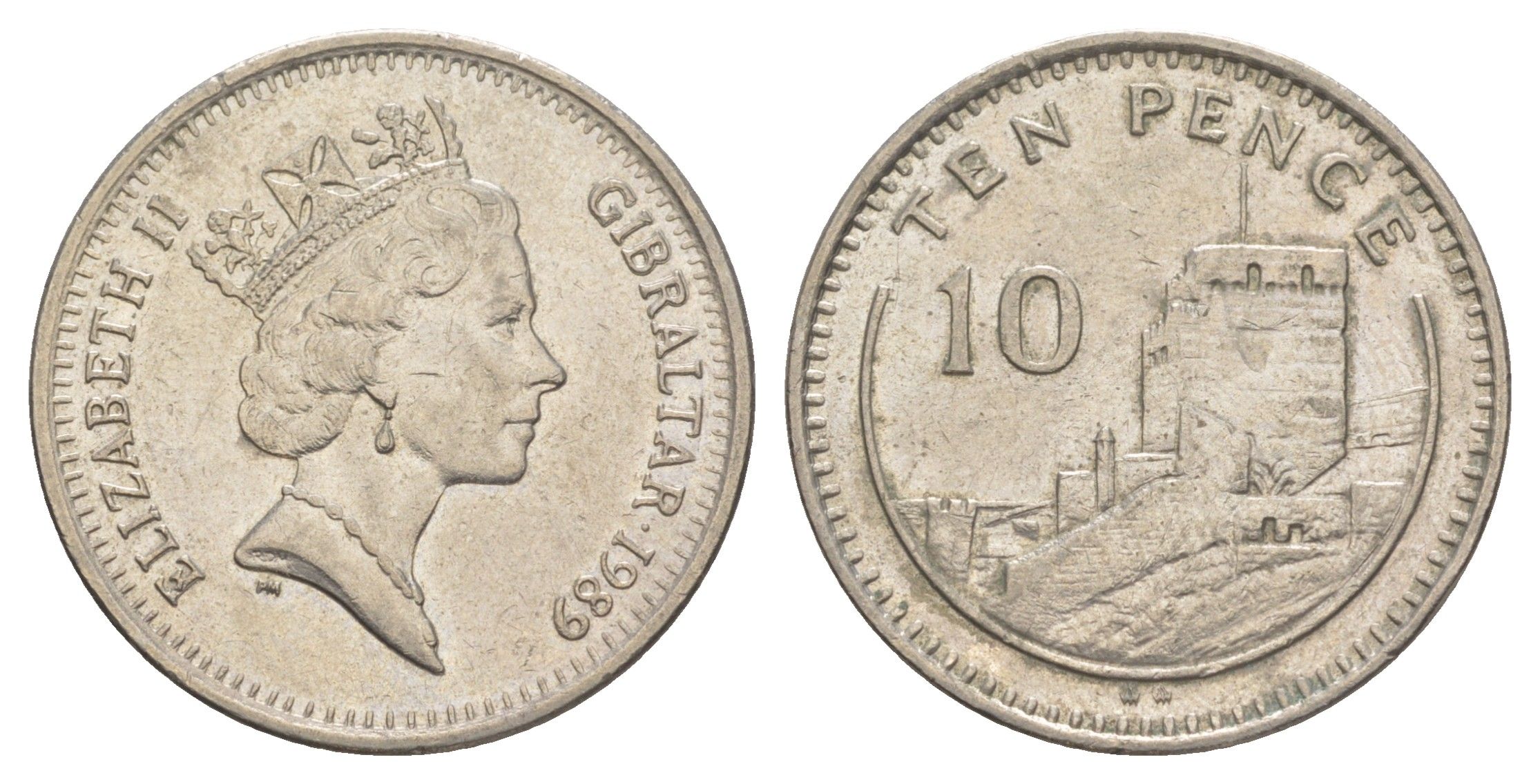 Гибралтар 10 пенсов 1989 KM 23.1 медно-никель 4563-843