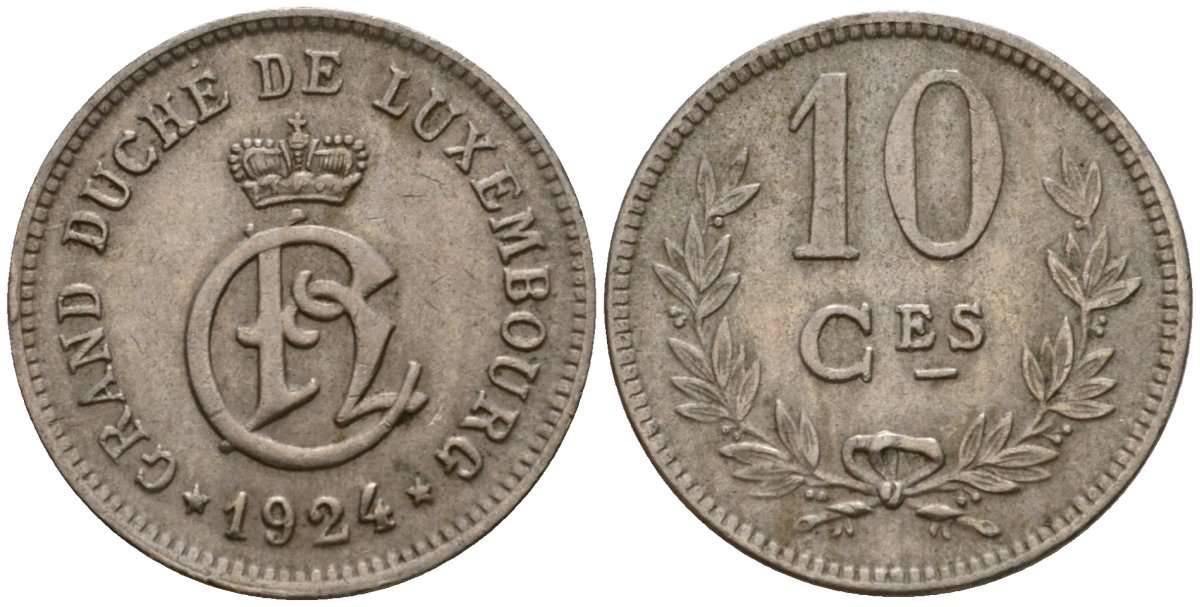 Люксембург 10 сантимов 1924 Шарлотта (1918-1964) KM 34 медно-никель 4584-935