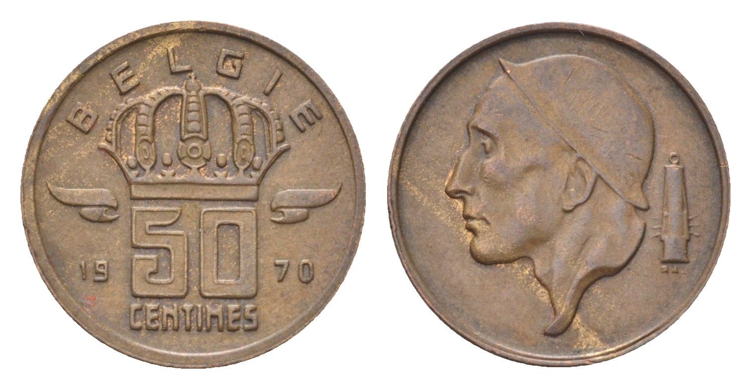 Бельгия 50 сантимов 1970 Belgie, Бодуэн I (1951-1993) KM 149 бронза 4705-263