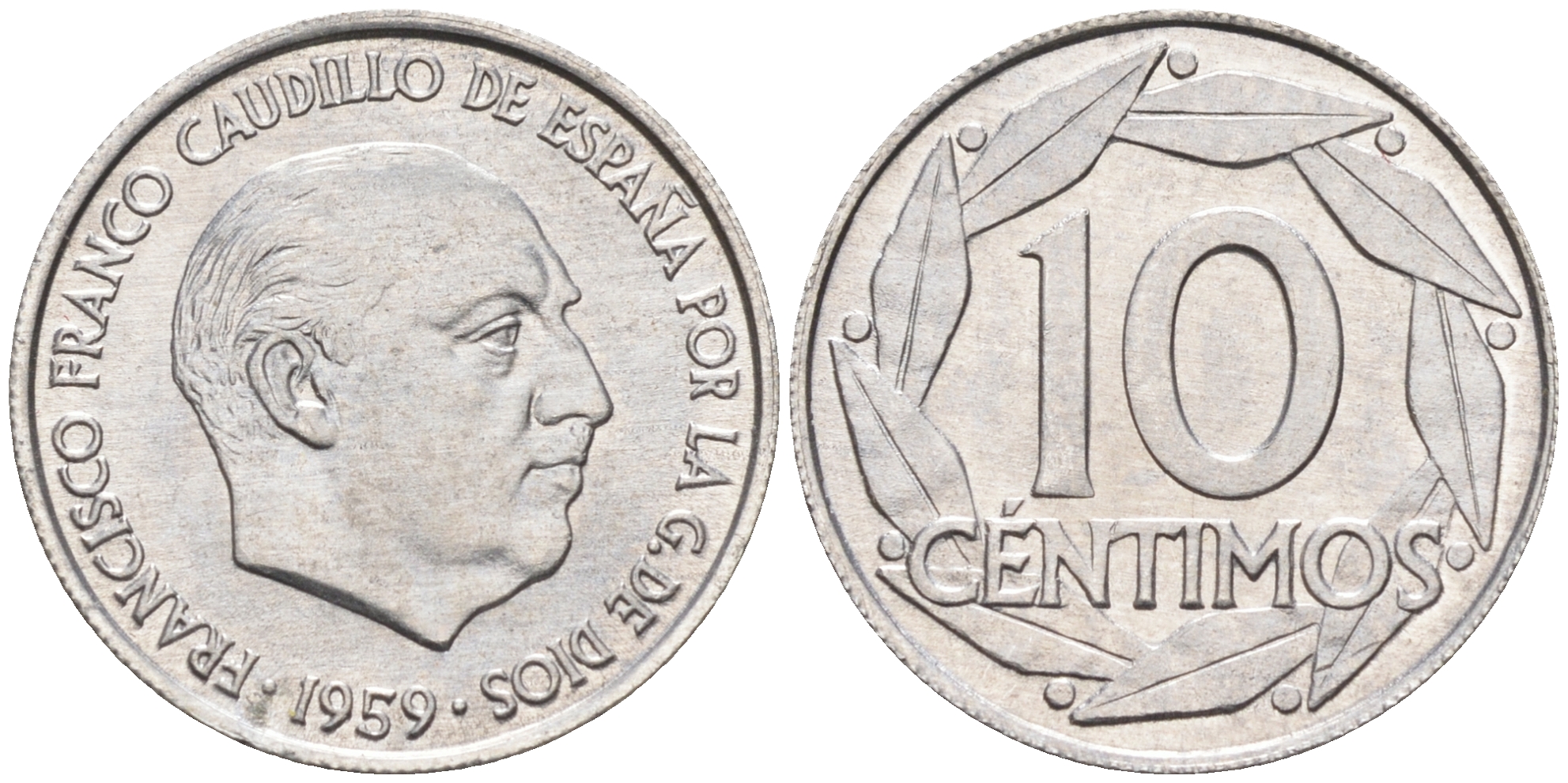 Испания 10 сентимо 1959 Франсиско Франко (1939-1975) KM 790 алюминий  UNC  4124-765