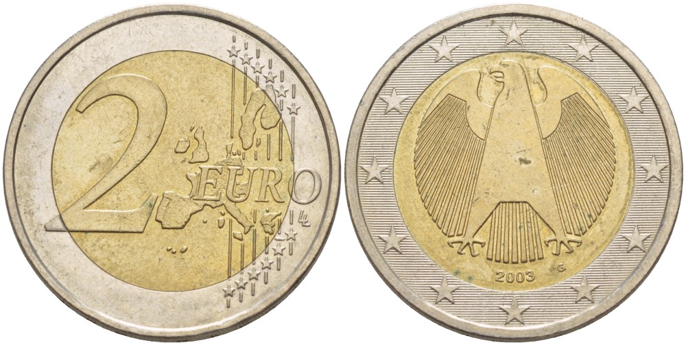ГЕРМАНИЯ 2 ЕВРО 2003 G KM 214 биметалл 4543-453