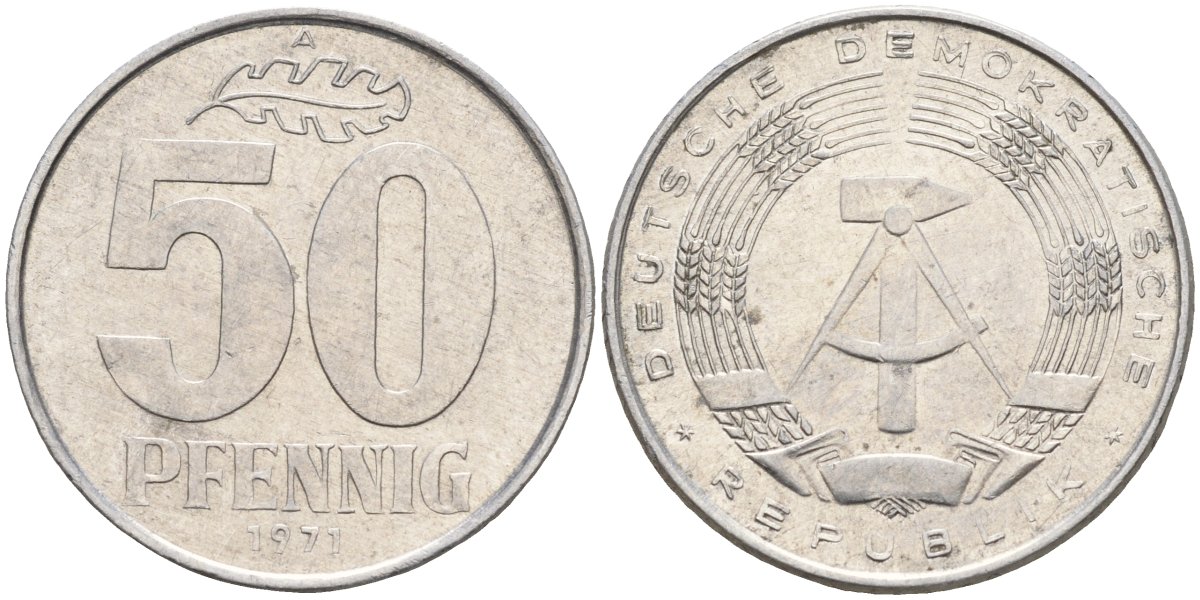 ГДР 50 пфеннигов 1971 A KM 12.2 алюминий 4143-757