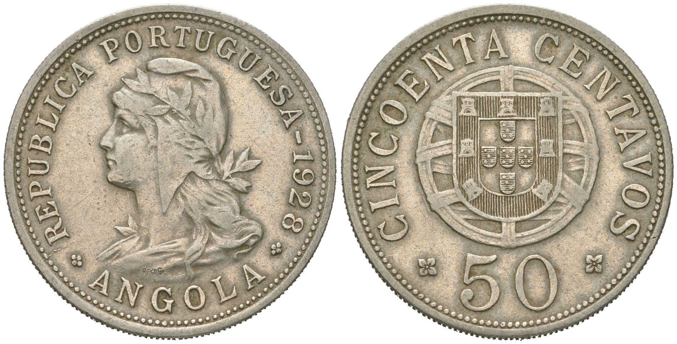 Ангола 50 сентаво 1928 KM 65 никель 4619-1056