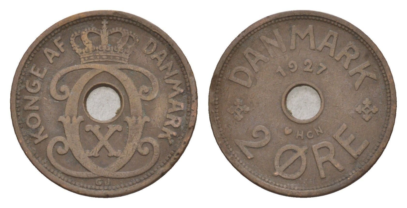 Дания 2 эре 1927 HCN, Кристиан X (1912-1947) KM 827 бронза 4658-169