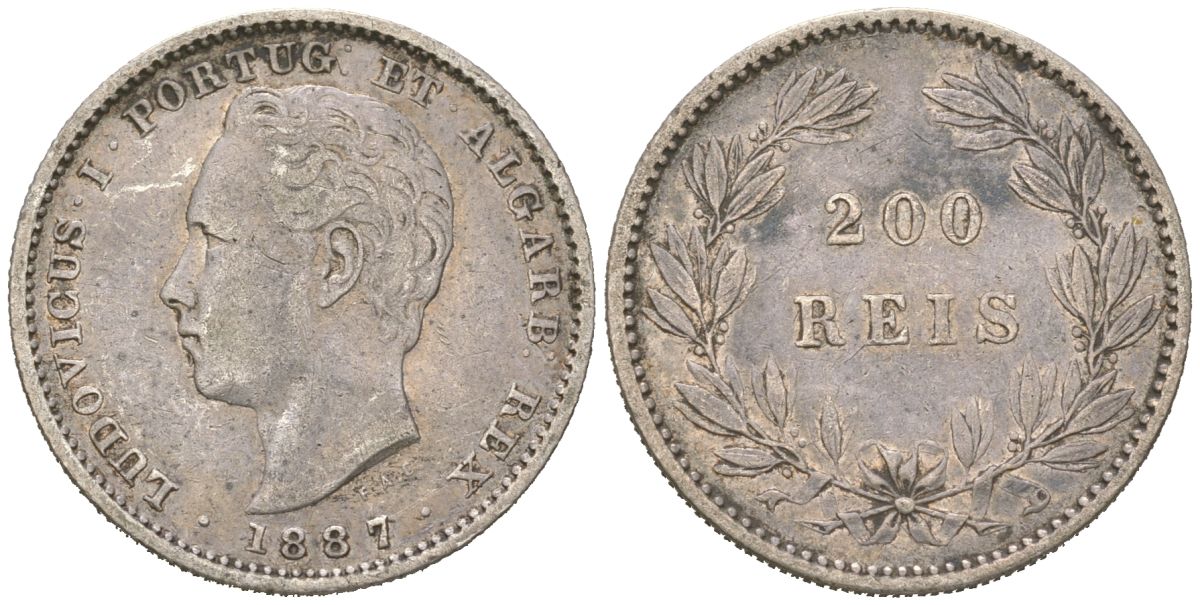 Португалия 200 реалов 1887 Луиш I (1861-1889) KM 512 серебро 4171-1121