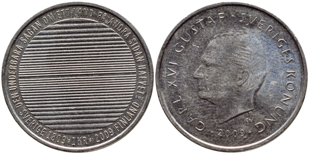 Швеция 1 крона 2009 Карл XVI Густав (1973- ) KM 894 медно-никель 83-521