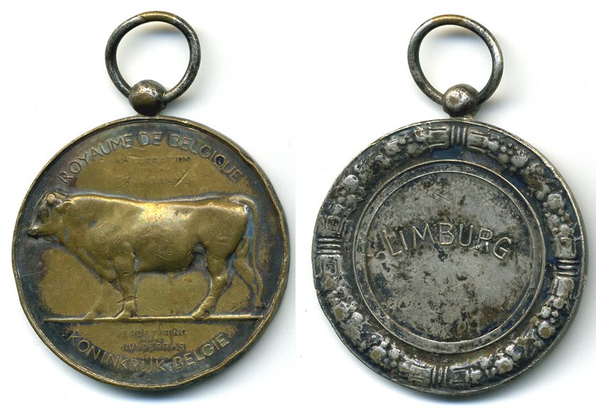 БЕЛЬГИЯ МЕДАЛЬ ND ЛИМБУРГ,ВЫСТАВКА КРУПНОГО РОГАТОГО СКОТА ДИАМЕТР 45 ММ. ВЕС 37,17 ГР. 1079-2-13