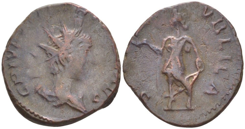 Римская Империя (императоры в Галлии) антониниан 272 - 273 Тетрик II. SPES PVBLICA, Спея, держащая цветок, Августа Треверов, Very fine RIC 272 биллон 1073-14-84