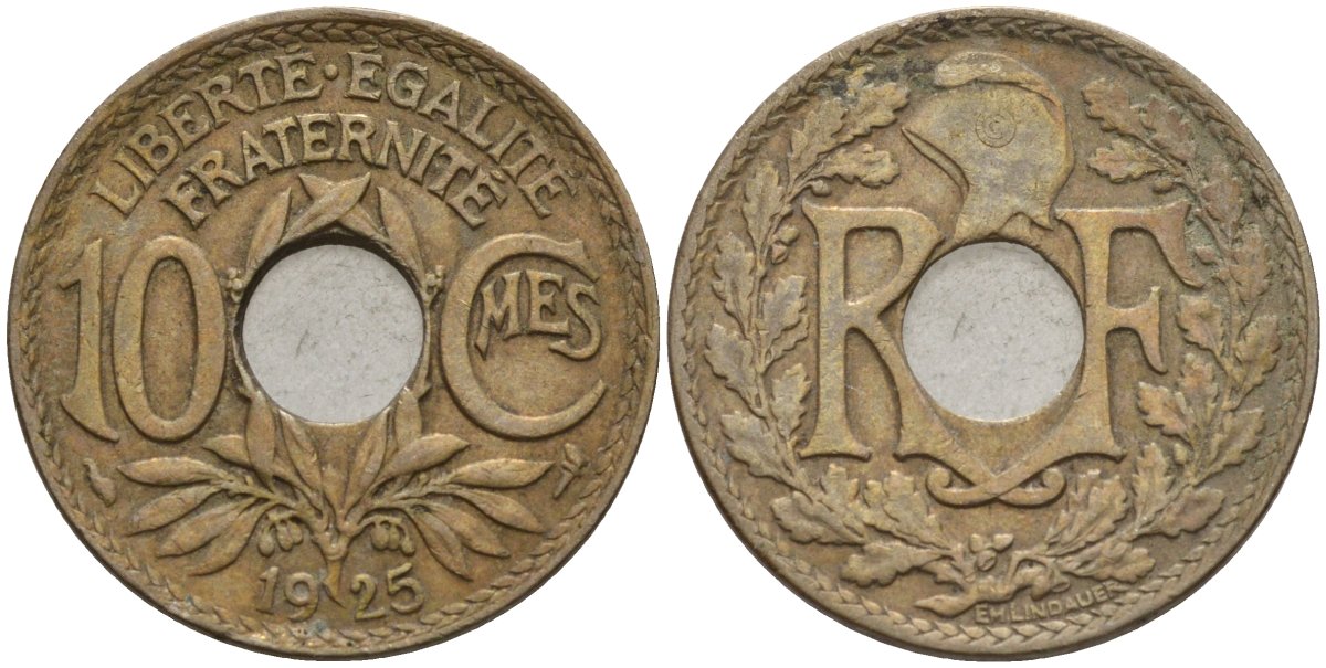 Франция 10 сантимов 1925 KM 866a, LE FRANC 138.3 медно-никель 4143-615