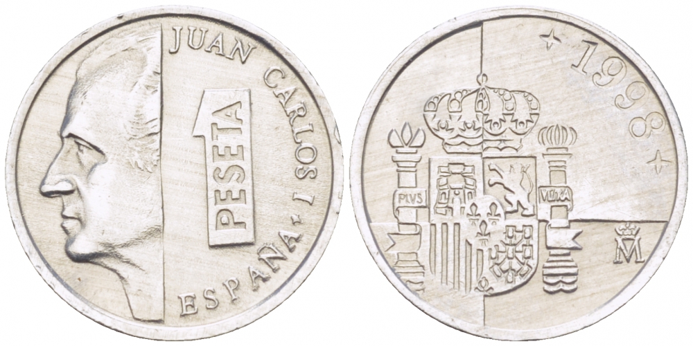 ИСПАНИЯ 1 ПЕСЕТА 1998 ХУАН КАРЛОС I (1975-) KM 832 алюминий 3309-167