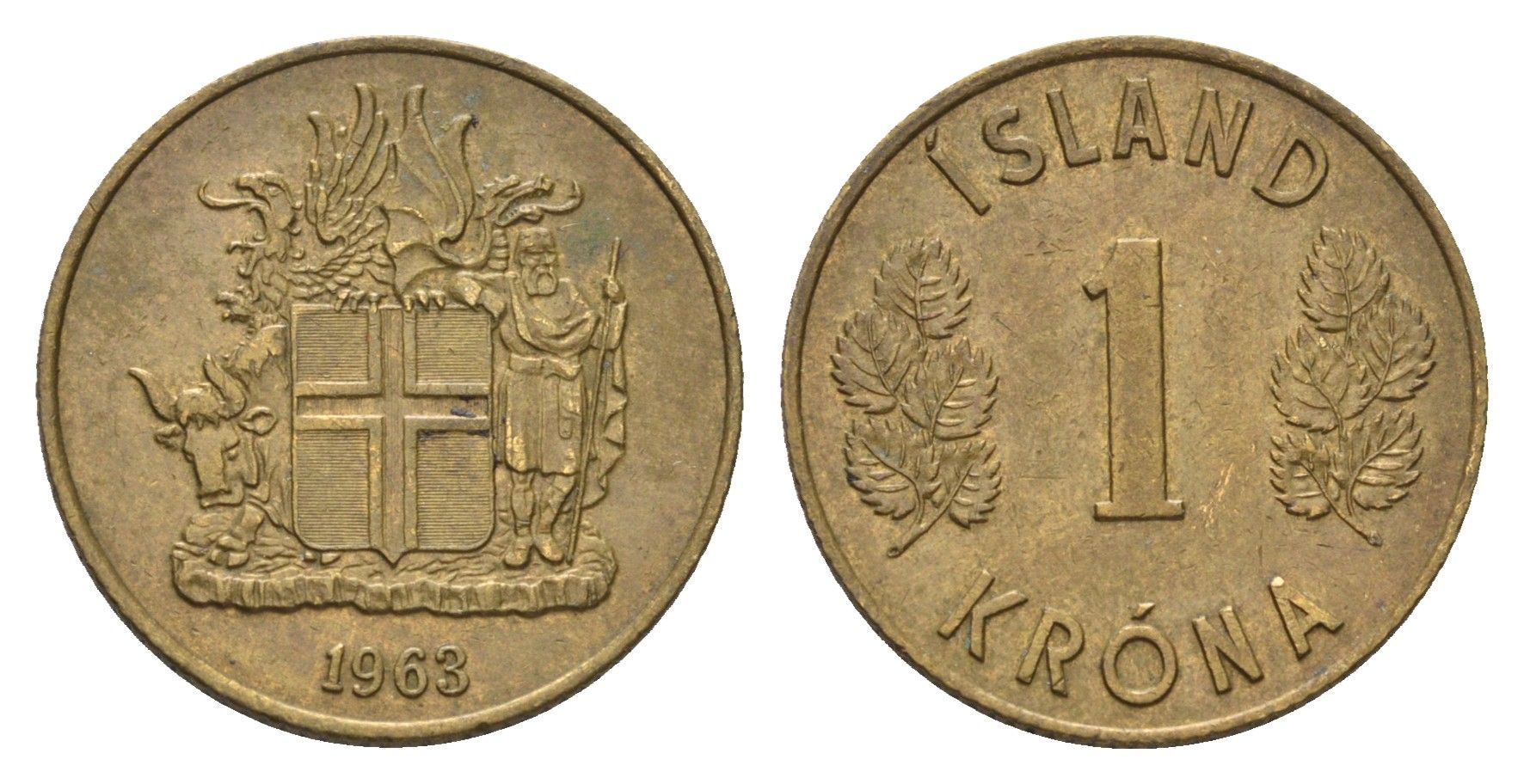 Исландия 1 крона 1963 KM 12a никель латунь 4691-433