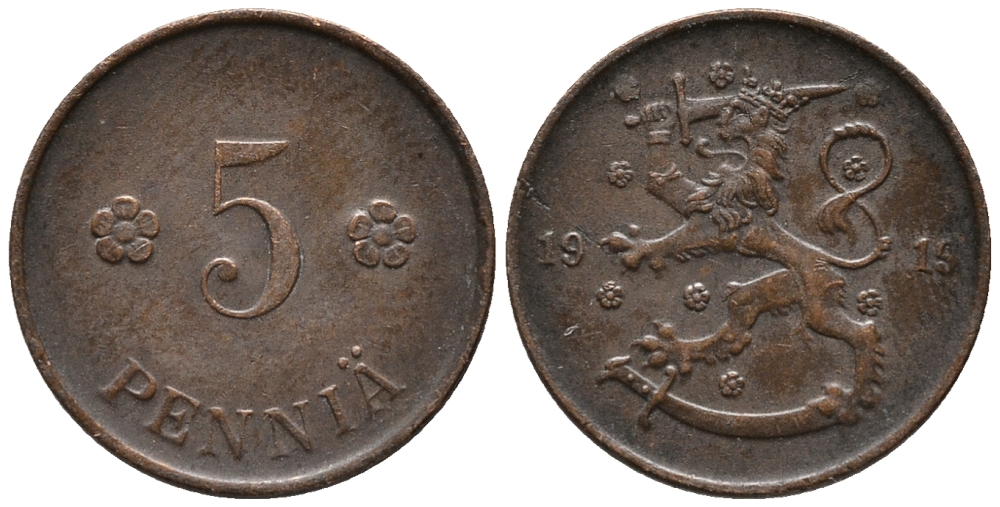 Финляндия 5 пенни 1919 KM 22 медь 99-429