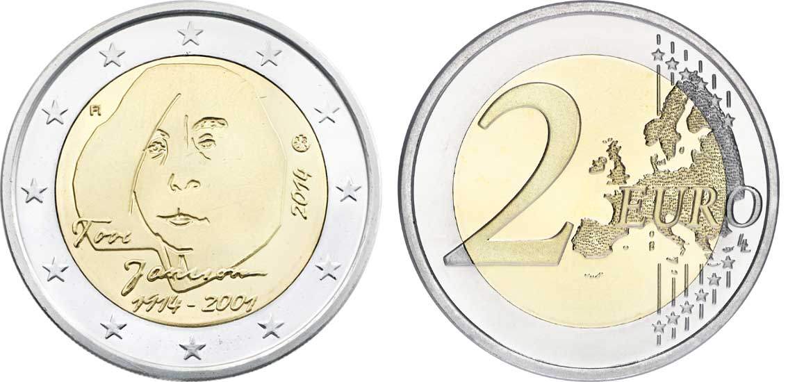 Финляндия 2 евро 2014 100 лет со дня рождения Туве Янссона KM 194 биметалл UNC M21-13