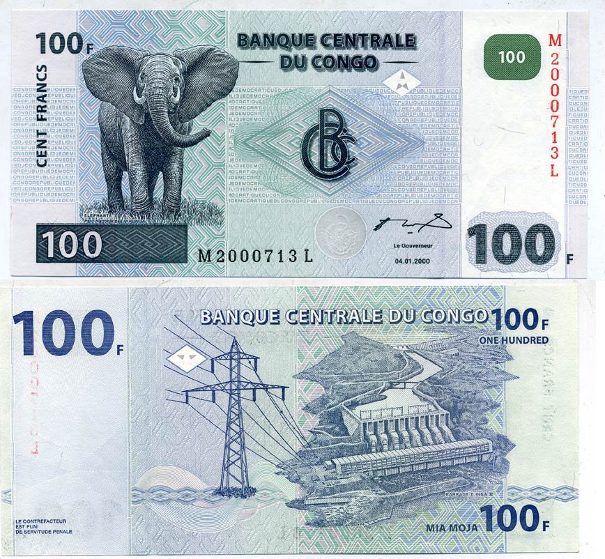 Конго 100 франков 2000 ГЭС, слон Pick 92 бумага UNC (пресс) 6300-1-2-1