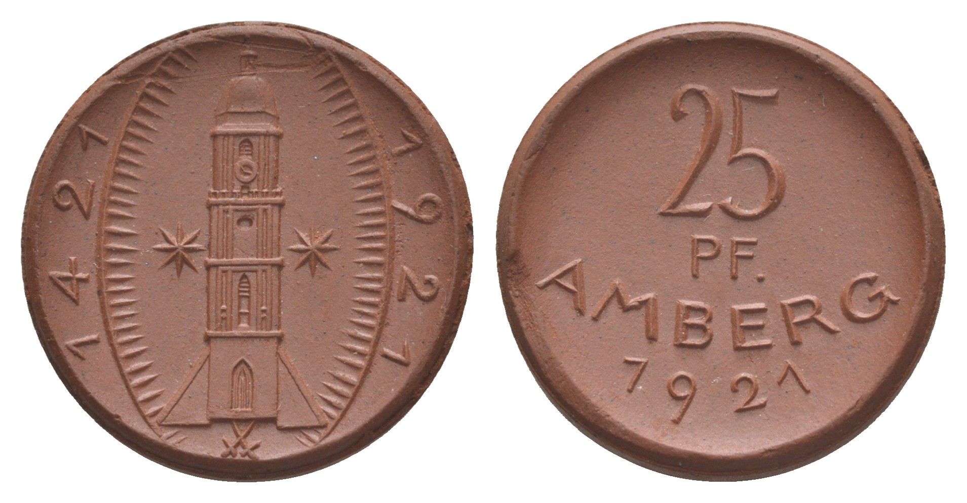 Амберг 25 пфеннигов 1921 Men05 474.2, Men18 649.2, Scheuch 99a фарфор 1094-10-72