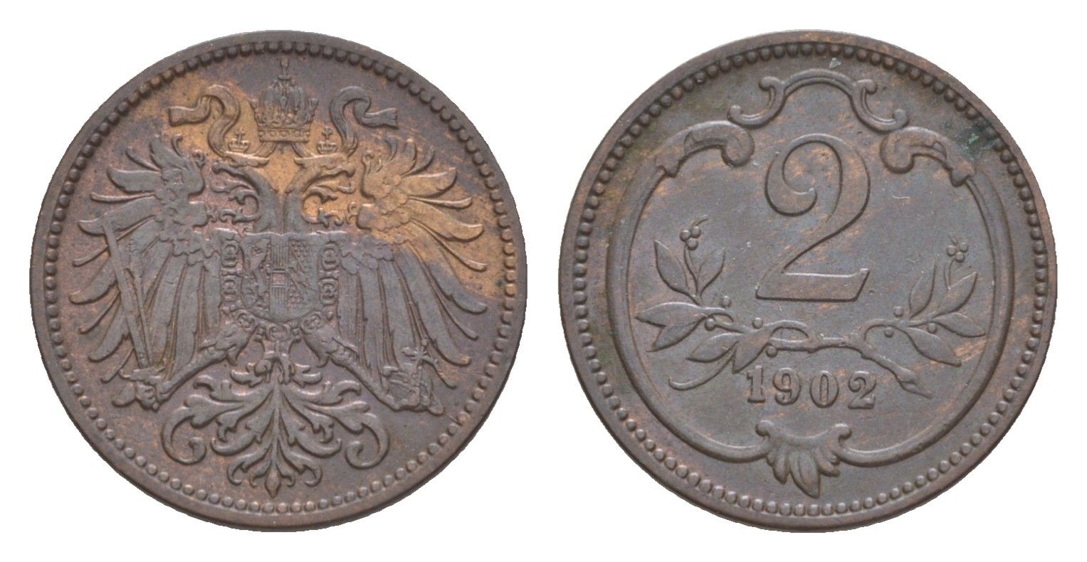 Австрия 2 геллера 1902 Франц Иосиф I (1848-1916) KM 2801 бронза 4639-1017