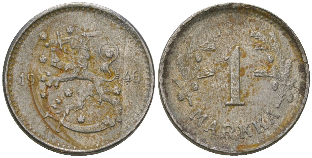 Финляндия 1 марка 1946 S KM 30b железо 4173-928