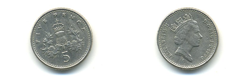 Великобритания 5 пенсов 1990 Елизавета II (1952-2022) KM 937b, Spink 4372 (D4) медно-никель 59-632