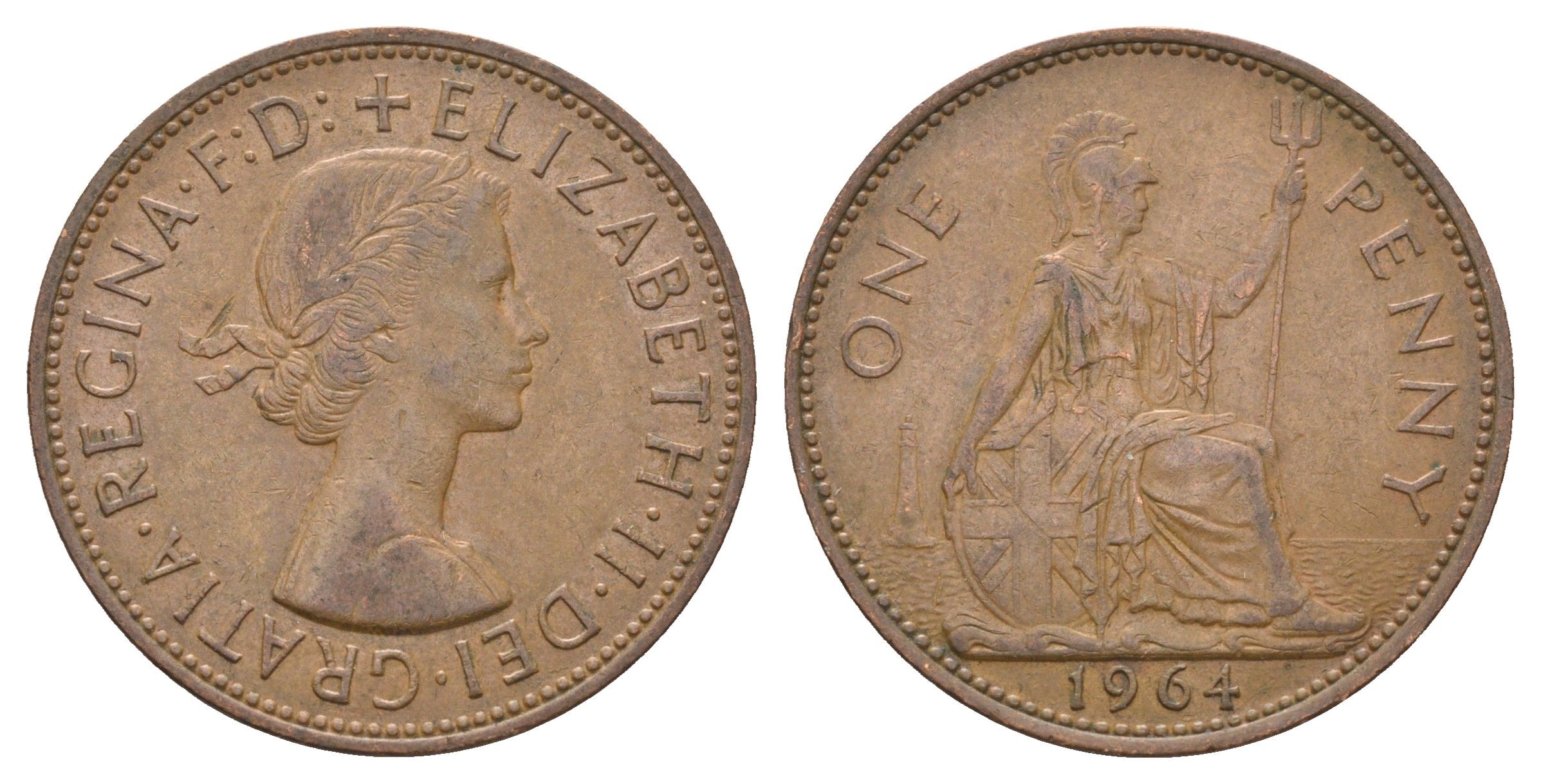 Великобритания 1 пенни 1964 Елизавета II (1952-2022) KM 897, Spink 4157 бронза 4661-922