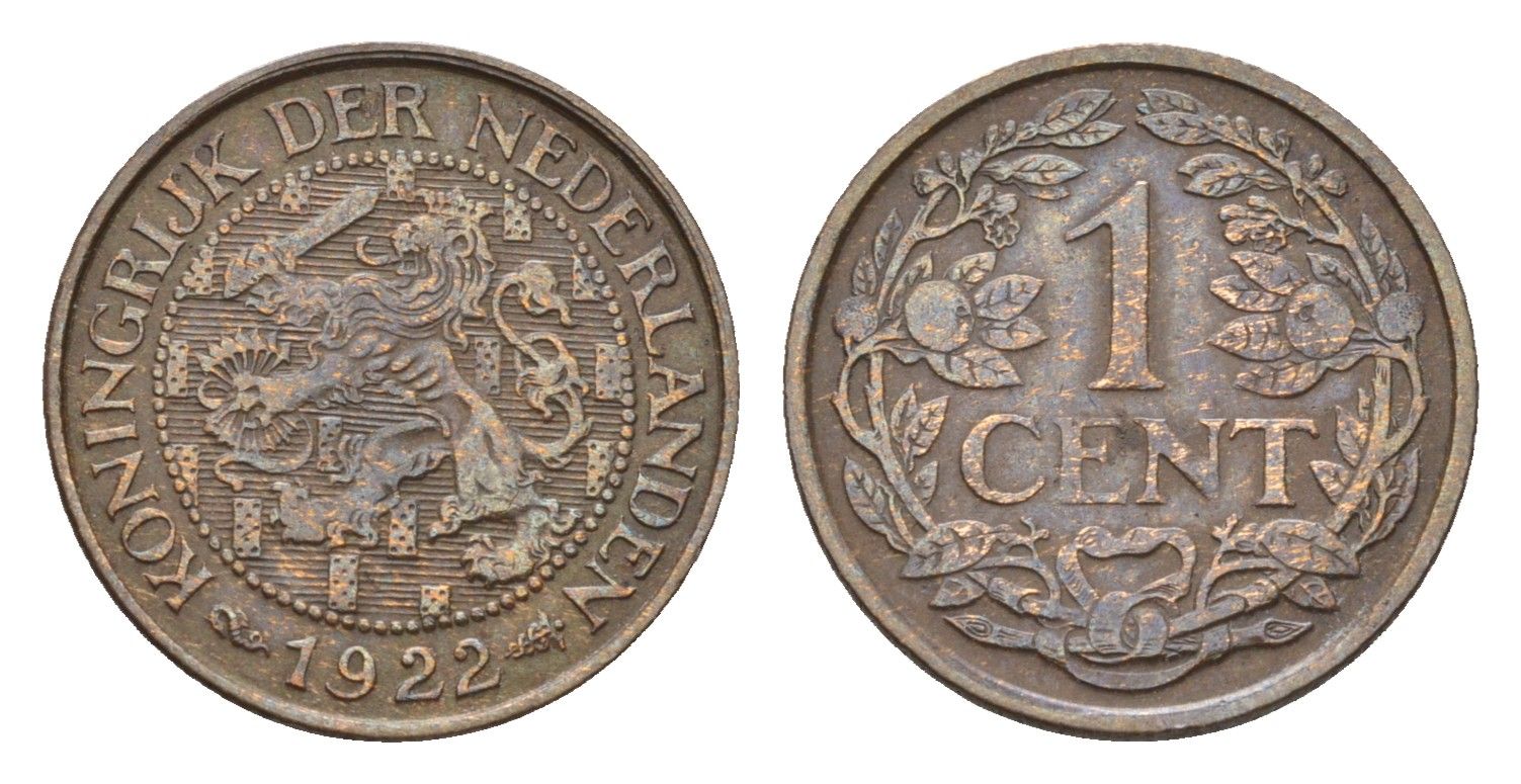 Нидерланды 1 цент 1922 Вильгельмина (1890-1948) KM 152 бронза 4674-1124