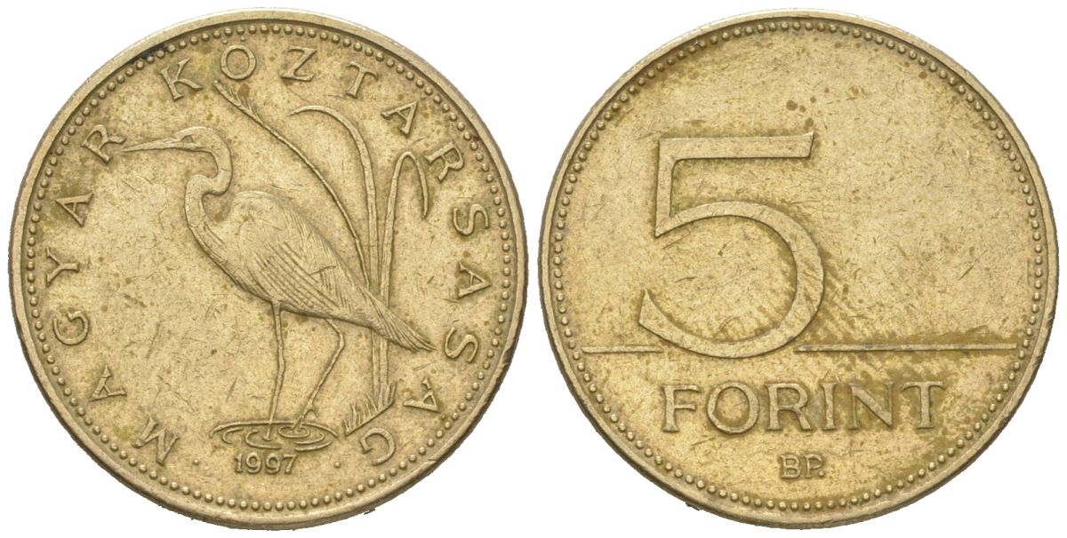 Венгрия 5 форинтов 1997 BP KM 694 никель латунь 4617-1044