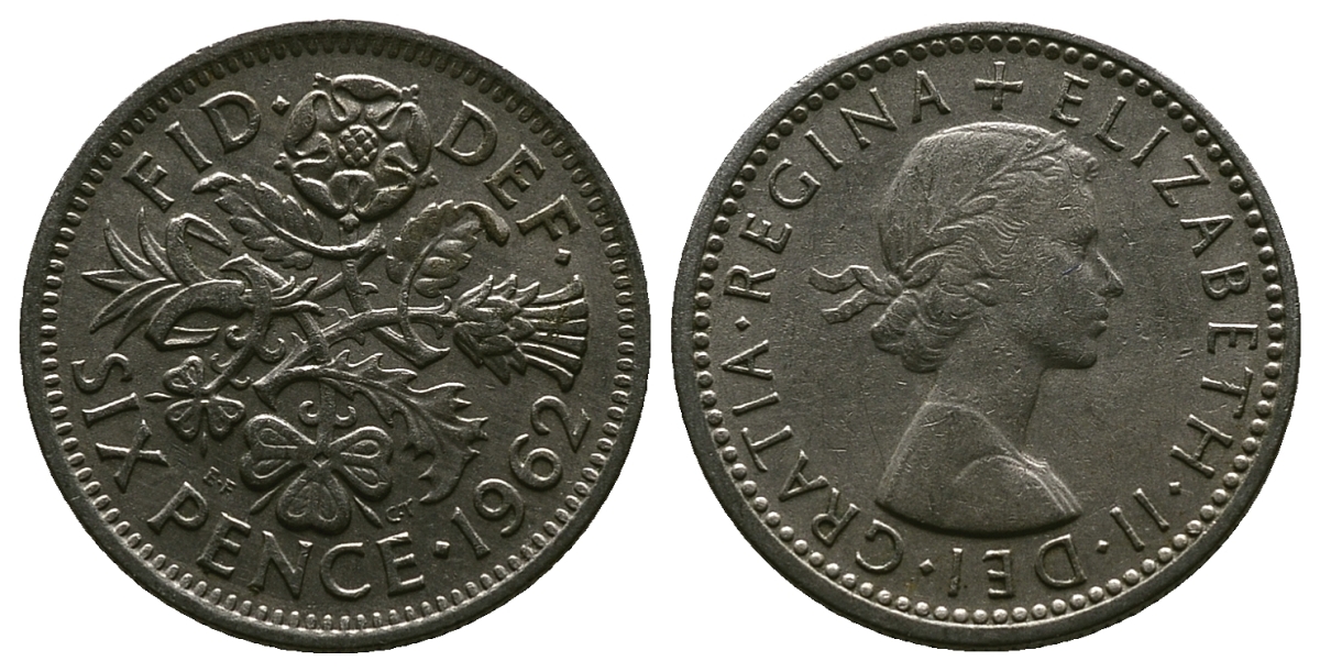 Великобритания 6 пенсов 1962 Елизавета II (1952-2022) KM 903, Spink 4149 медно-никель 4381-749