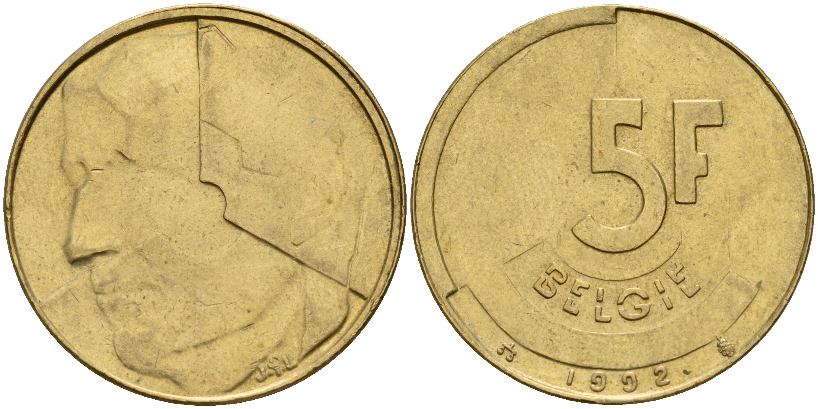 Бельгия 5 франков 1992 Belgie KM 164 алюминиевая бронза плакированная латунью    4187-433