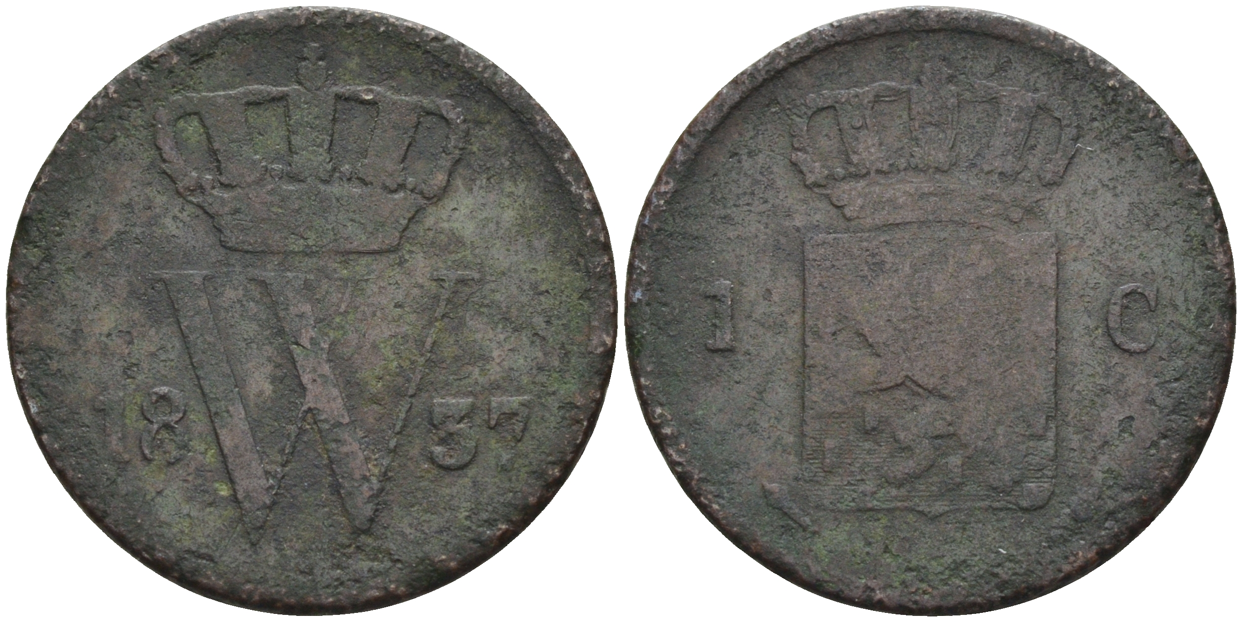 Нидерланды 1 цент 1837 Виллем I (1815-1840) KM 47 медь    4177-317