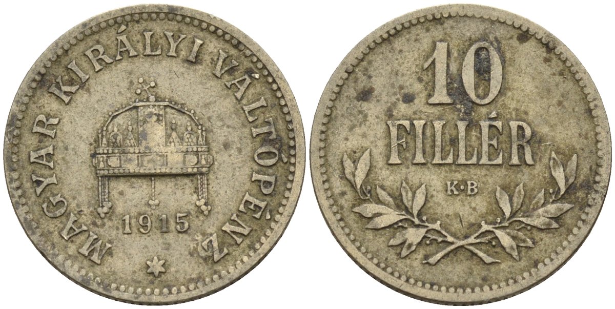 Венгрия 10 филлеров 1915 KB, Франц Иосиф I (1848-1916) KM 494 медь никель цинк 4151-1127