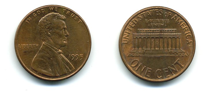 США 1 ЦЕНТ 1995 ЛИНКОЛЬН KM 201b цинк плакированный медью 4364-251
