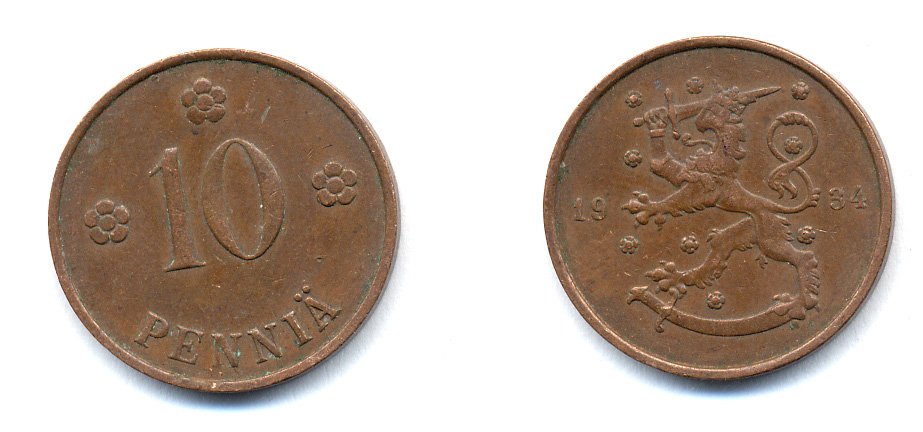 Финляндия 10 пенни 1934 республика (1918-1962) KM 24 медь 51-5414
