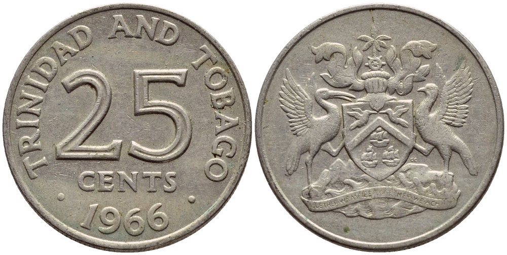 Тринидад и Тобаго 25 центов 1966 герб KM 4 медно-никель 4396-641
