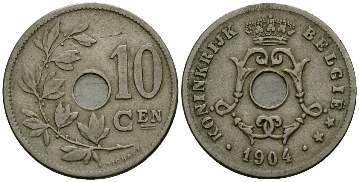 Бельгия 10 сантимов 1904 Belgie KM 53 медно-никель 4172-1127