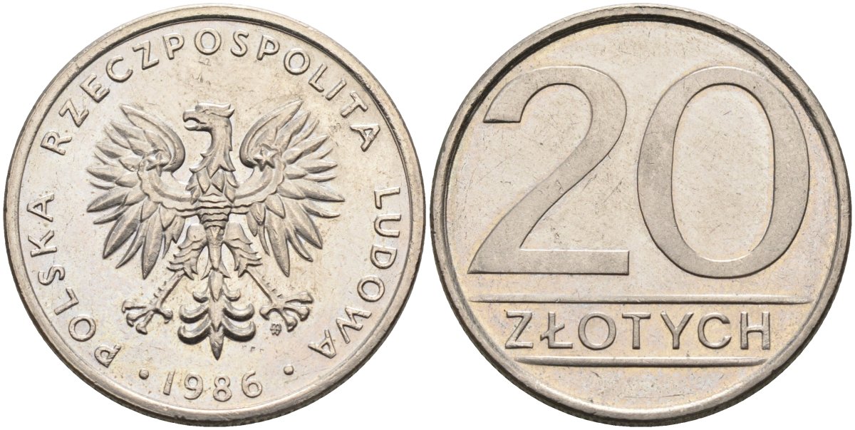 Польша 20 злотых 1986 MW, Народная Республика KM 153.1, Parchimowicz 254c медно-никель 4575-735